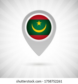 Luminoso alfiler de mapa con la bandera del país de Mauritania. Marcador de mapa abstracto con bandera sobre fondo clásico