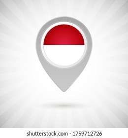 Shiny map pin with flag of Monaco country. Abstract map marker with flag over classic background