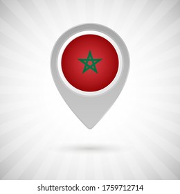 Shiny map pin with flag of Morocco country. Abstract map marker with flag over classic background