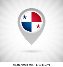 Shiny map pin with flag of Panama country. Abstract map marker with flag over classic background