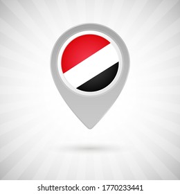 Shiny map pin with flag of Principality of Sealand country. Abstract map marker with flag over classic background