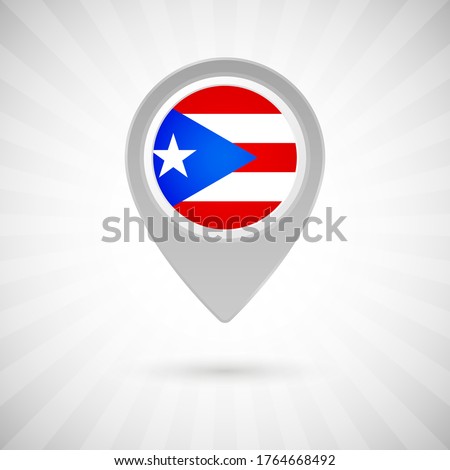 Shiny map pin with flag of Puerto Rico country. Abstract map marker with flag over classic background