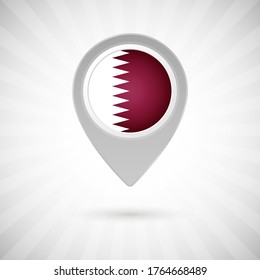 Shiny map pin with flag of Qatar country. Abstract map marker with flag over classic background