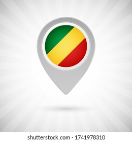 Luminoso alfiler de mapa con bandera del país de la República del Congo. Marcador de mapa abstracto con bandera sobre fondo clásico