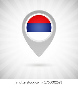 Shiny map pin with flag of Republika Srpska country. Abstract map marker with flag over classic background