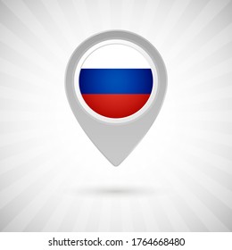 Schlauer Kartenstift mit der Flagge des russischen Landes. Abstrakte Kartenmarkierung mit Flagge auf klassischem Hintergrund
