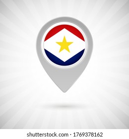 Shiny map pin with flag of Saba country. Abstract map marker with flag over classic background