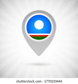 Pin de mapa brillante con bandera del país de la República de Sakha. Marcador de mapa abstracto con bandera sobre fondo clásico