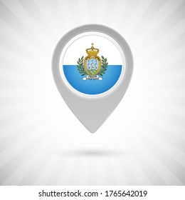 Shiny map pin with flag of San Marino country. Abstract map marker with flag over classic background