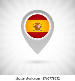Luminoso alfiler de mapa con bandera de España país. Marcador de mapa abstracto con bandera sobre fondo clásico