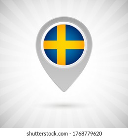 Schlauer Kartenstift mit Flagge des Landes Schweden. Abstrakte Kartenmarkierung mit Flagge auf klassischem Hintergrund