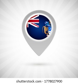 Shiny Karte Pin mit der Flagge von Tristan da Cunha Land. Abstrakte Kartenmarkierung mit Flagge auf klassischem Hintergrund
