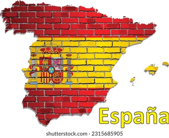 Shiny map of the Spain on a brick wall - Illustration