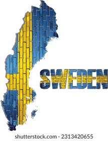 Shiny map of the Sweden on a brick wall - Illustration