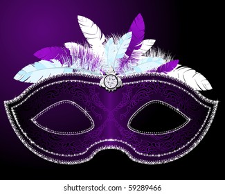 Shiny Masquerade Mask with feather in different colors