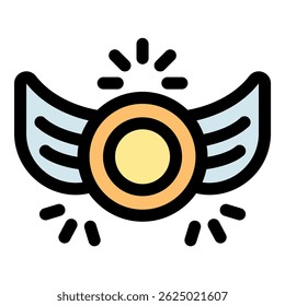 Shiny medal with wings representing success, victory and accomplishment