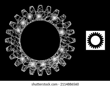 Das glänzende Gitternetz-Cograd-Symbol mit glänzenden Flecken. Leuchtende Konstellation wird aus dem cograd Vektorsymbol und den Schnittlinien erzeugt. Konstellationskadaverrad auf schwarzem Hintergrund.