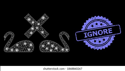 Shiny mesh network divorce swans with light spots, and Ignore unclean rosette seal imitation. Illuminated vector model created from divorce swans icon.