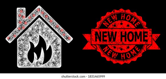Ein glänzendes Netz-Küchengebäude mit Leuchtpunkten und eine Reihenhaus-Stempelrobbe. Rote Stempelsiegel enthält das New Home-Tag in der Band.