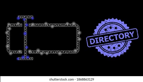 Shiny mesh network text field with lightspots, and Directory corroded rosette stamp. Illuminated vector constellation created from text field icon. Blue stamp contains Directory tag inside rosette.