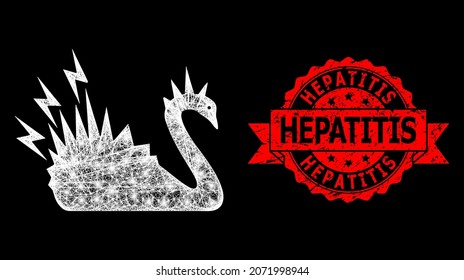 Schwarz-weiche, glänzende polygonale Gefahr schwan mit Lichtpunkten und Hepatitis gekratzte Banddichtung. Rote Stempelversiegelung enthält Hepatitis-Text in der Schleife.