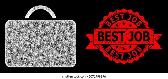 Shiny mesh polygonal case with light spots, and Best Job grunge ribbon seal imitation. Red stamp seal contains Best Job tag inside ribbon.
