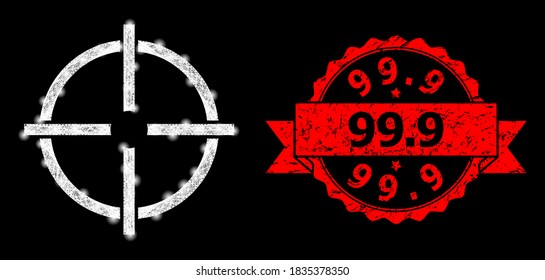 Das glänzende polygonale Ziel mit Lichtflecken und 99,9 farbigen Schleifenbändern. Rote Stempelversiegelung enthält 99,9-Untertitel in der Schleife.