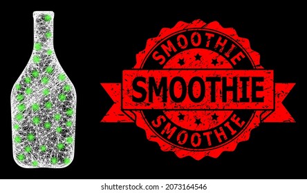 Glanzmaschige Polygonal-Weinflasche mit leuchtenden Flecken und Smoothie Gummi Bandsiegel. Rotes Siegel enthält Smoothie-Tag in Band.