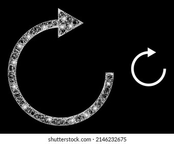 La malla brillante rota la flecha derecha con puntos brillantes. Malla plana del marco de alambre generada a partir del cruce de líneas blancas y rotar el icono de flecha derecha.