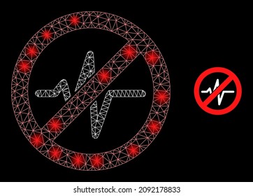 Shiny mesh stop pulse web icon with illuminated light spots. Illuminated constellation created from stop pulse vector icon. Glossy frame web polygonal stop pulse, on a black background.