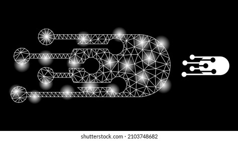 Shiny mesh transition bullet web icon with illuminated spots. Illuminated constellation generated from transition bullet vector icon. Constellation frame web polygonal transition bullet,