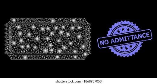 Plantilla de boleto web de malla brillante con focos de luz, y imitación de sello rosette texturizado sin entrada. Modelo vectorial iluminado creado a partir del icono de plantilla de tickets.