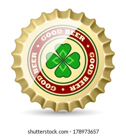 Shiny metal beer cap with clover image. Premium quality sign