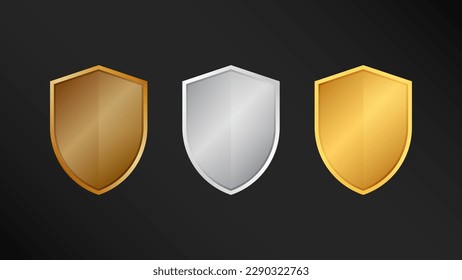 Shiny Metal Blank Shield Badge Vector Set