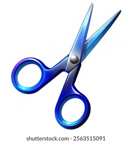 Shiny Metal Blue Scissors Cutting. Vector illustration and white background. 