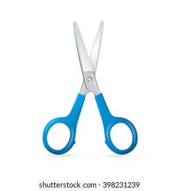 Shiny Metal Blue Scissors Cutting. Vector illustration
