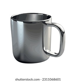 Shiny metal coffee mug with handle isolated icon isolated