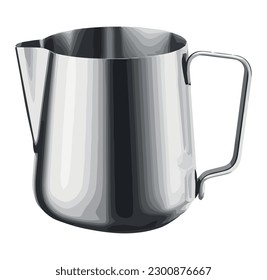 Shiny metal kettle boils water for soup over white