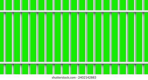 Shiny metal prison bars isolated on green chroma key. Detailed jail cage, prison iron fence. Criminal background mockup. Vector illustration