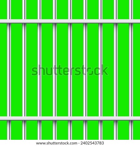 Shiny metal prison bars isolated on green chroma key. Detailed jail cage, prison iron fence. Criminal background mockup. Vector illustration