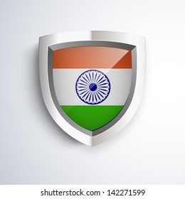 Shiny metal shield with National Flag on India.