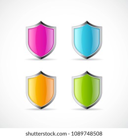 Shiny metal shield vector web icon illustration isolated on white background