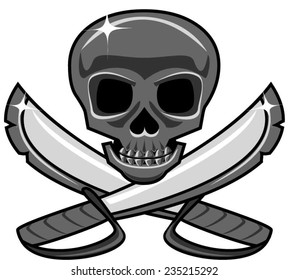 Shiny metal skull with crossed swords, pirate style