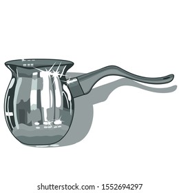 shiny metal Turk, Turkish Coffee Pot, color clip art in gray tones on a white isolated background