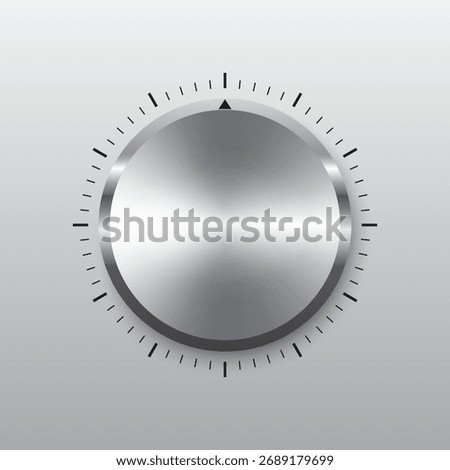 Shiny metallic control knob with radial gradient texture and black tick marks, designed for audio or electronic equipment interface.