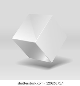 Shiny metallic cube suspended in the air, vector