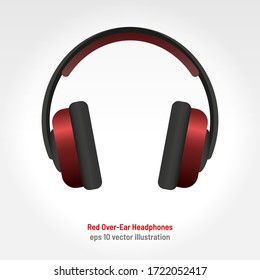 Shiny Metallic Dark Blue or Crimson and Gray Over-ear Headphones vector icon or illustration