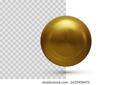 Shiny Metallic Gold Sphere On Transparent Background. Abstract 3D Round Object For Luxury Design, Holiday Decor, Or Minimalist Graphic Projects. Vector Illustration