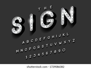 Shiny metallic letters with shadows, chrome text and metals alphabet. Vector format.