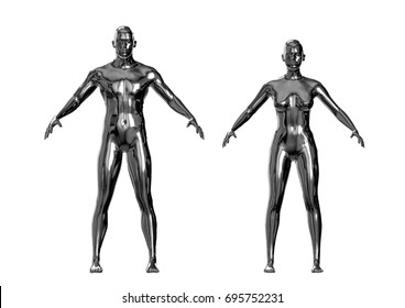 shiny metallic man and woman silver or chrome figures. vector illustration. autotraced